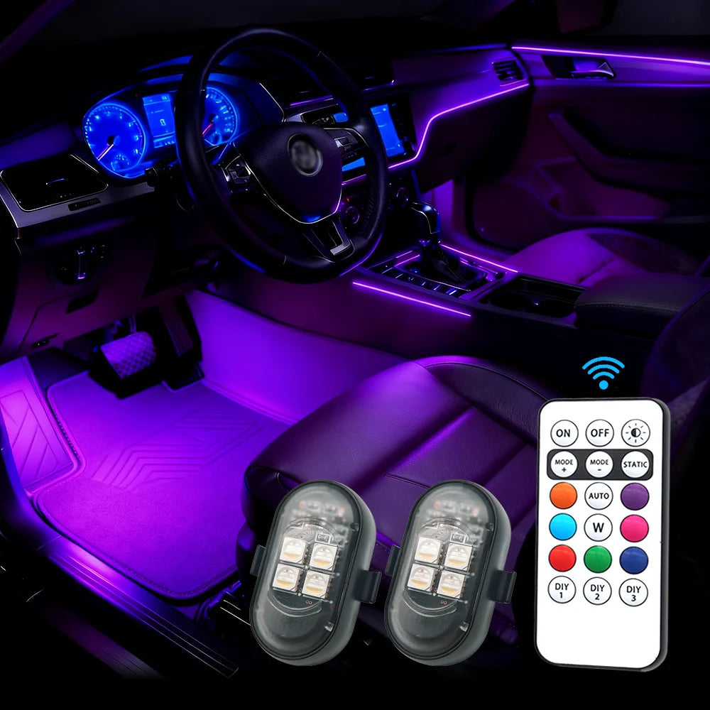 RGB ambient glow in car interior with wireless remote