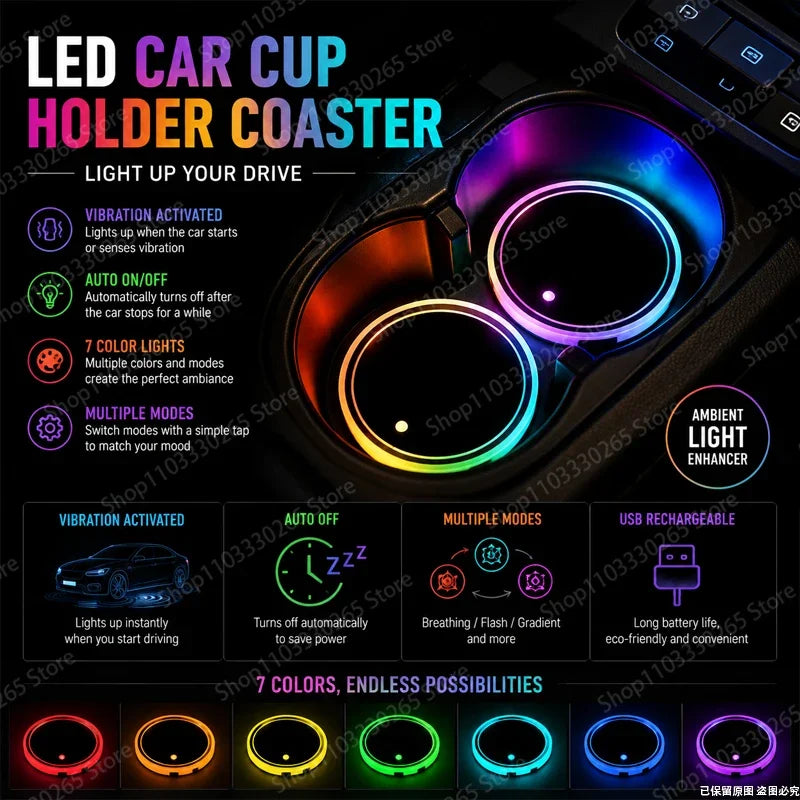 Aureon LED cup holder coasters with 7 RGB colors