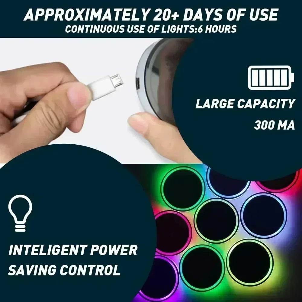 Aureon LED cup holder coaster charging and contents