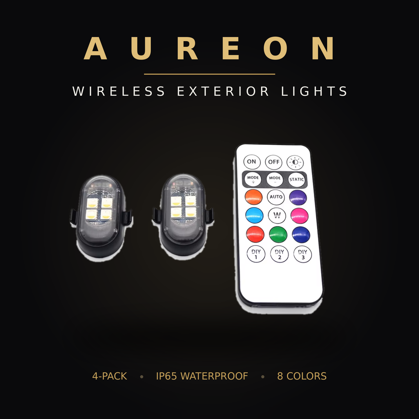 Aureon 4-Pack Wireless LED Exterior Lights with Remote
